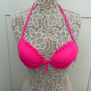 Bikini top, hot pink Victoria Secret ruffle top, NWT, 34 A